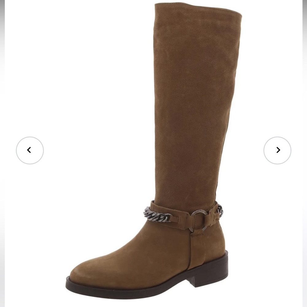 NWOT Steven madden Quin leather Women’s  boots 6M chain knee high boots taupe